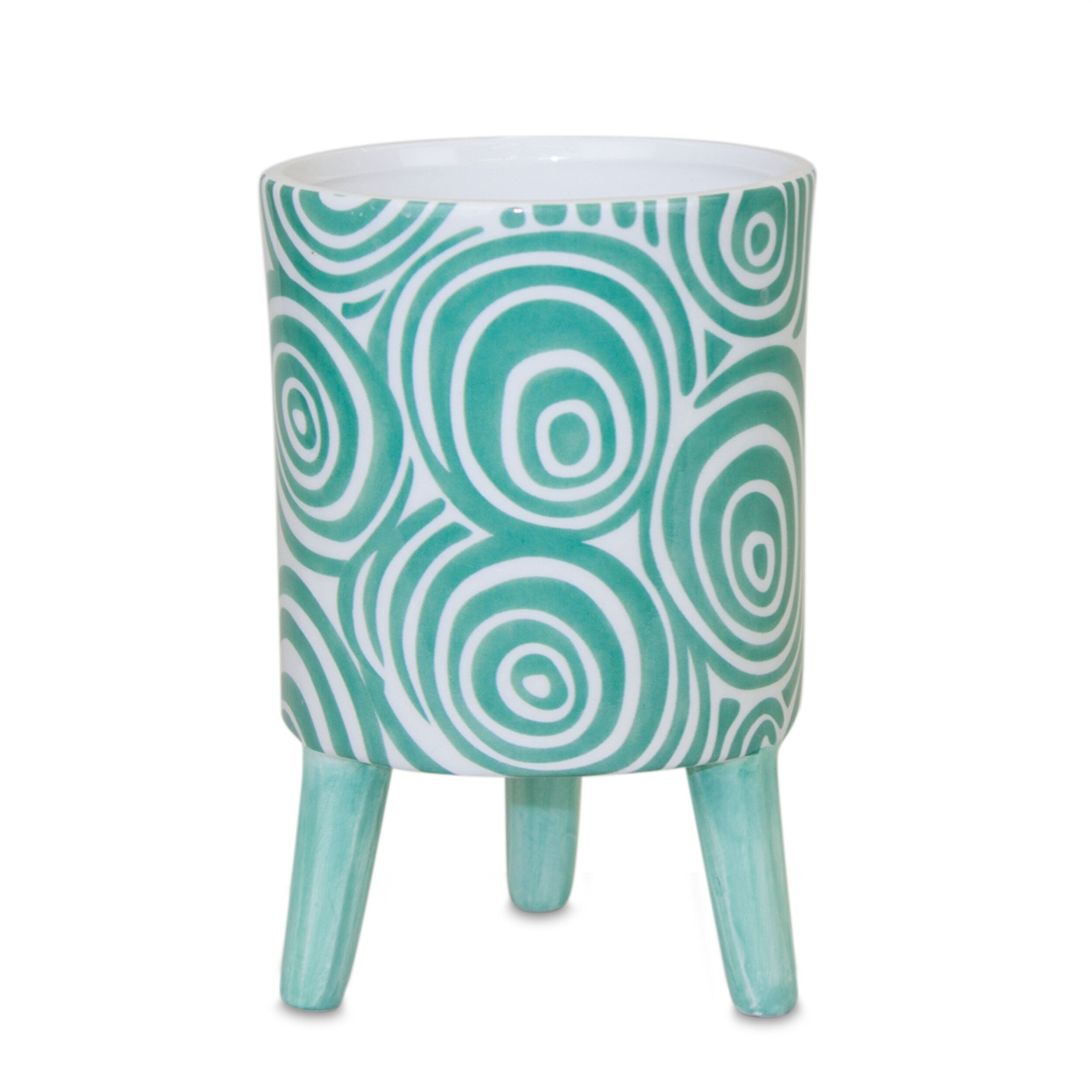 Blue Patterned Pot with Legs (Set of 2), BLUE/WHITE/BLUE, alternate image number 1