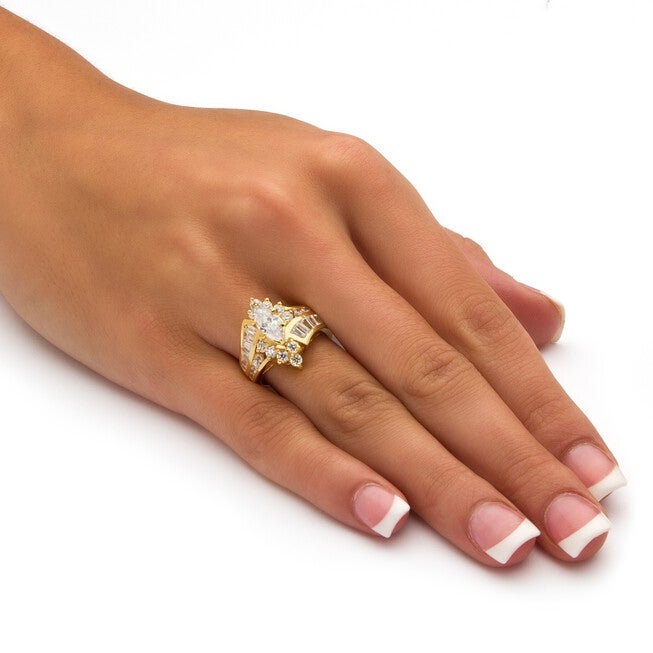 Gold over Sterling Silver Marquise Engagement Ring Cubic Zirconia, , alternate image number 2