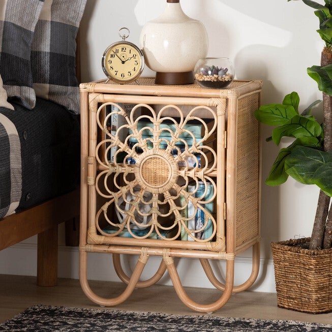 Acelin Modern Bohemian Natural Brown Rattan Nightstand, , alternate image number 6