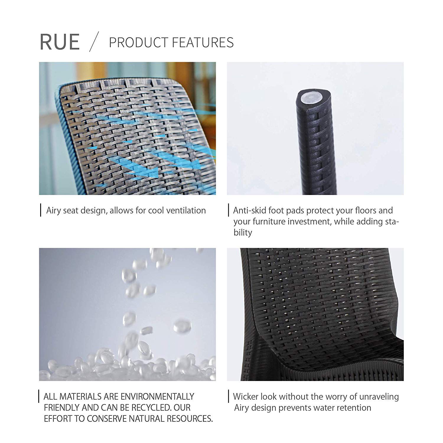 Set of 4 Rue Stackable Outdoor Dining Chairs, BLACK, alternate image number 3