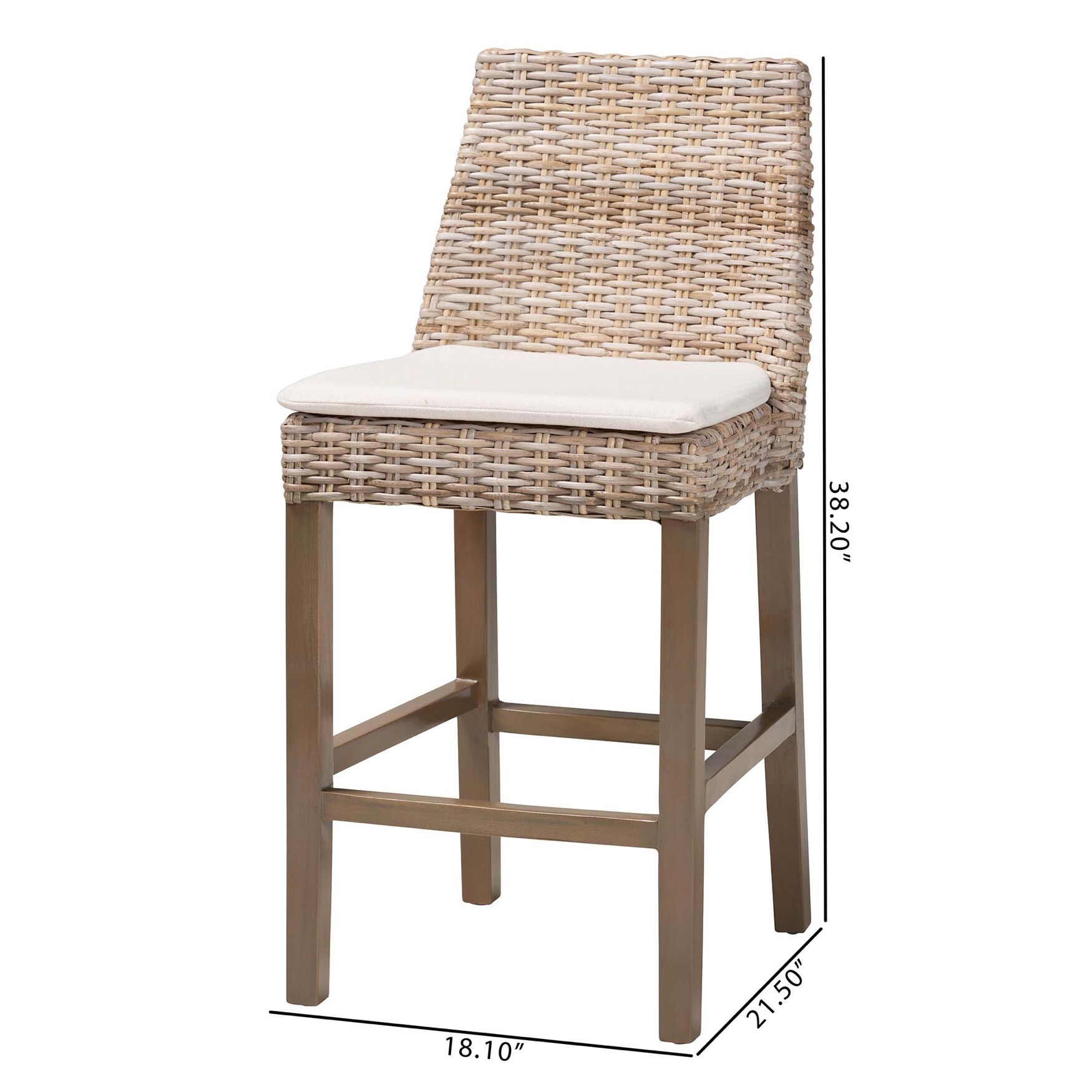 Toby Modern Bohemian Grey Kubu Rattan And Rustic Taupe Finished Mahogany Wood Counter Stool, , alternate image number 8