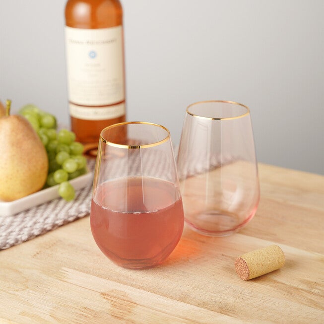 Rose Crystal Stemless Wine Glass Set, , on-hover image number 1