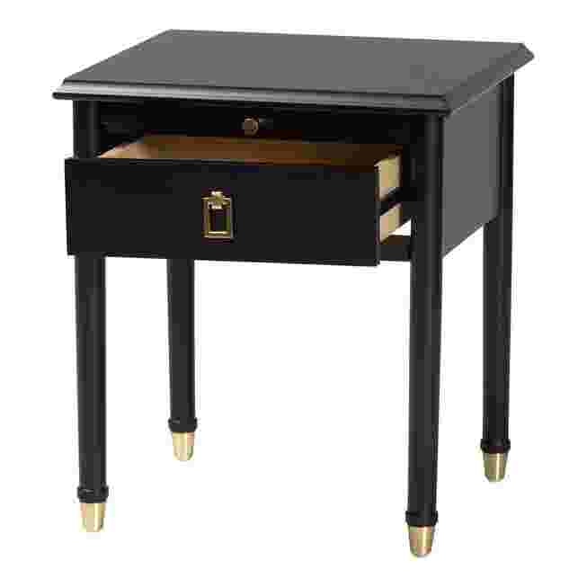 Nightstand with drawer pulled out showing interior