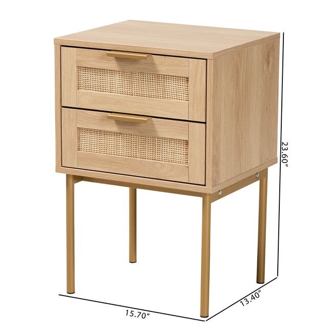 Dewitt Japandi Light Brown Finished Wood And Gold Metal 2-Drawer End Table, , alternate image number 9