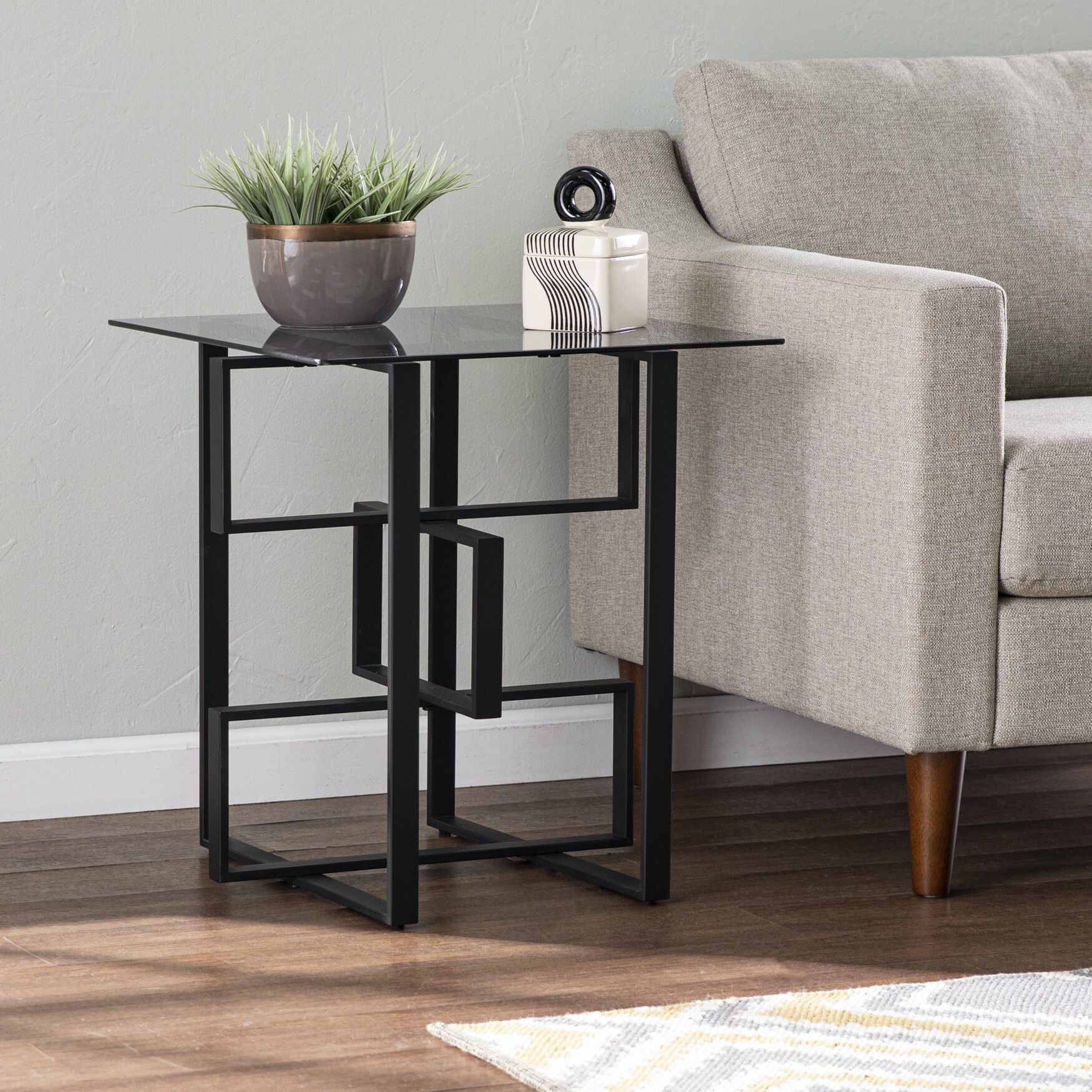 Clanlin Glass Top Accent Table, BLACK, hi-res image number 0