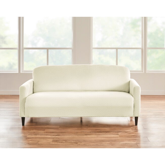 BH STUDIO BASKETWEAVE STRETCH Sofa SLIPCOVER, IVORY, hi-res image number 0