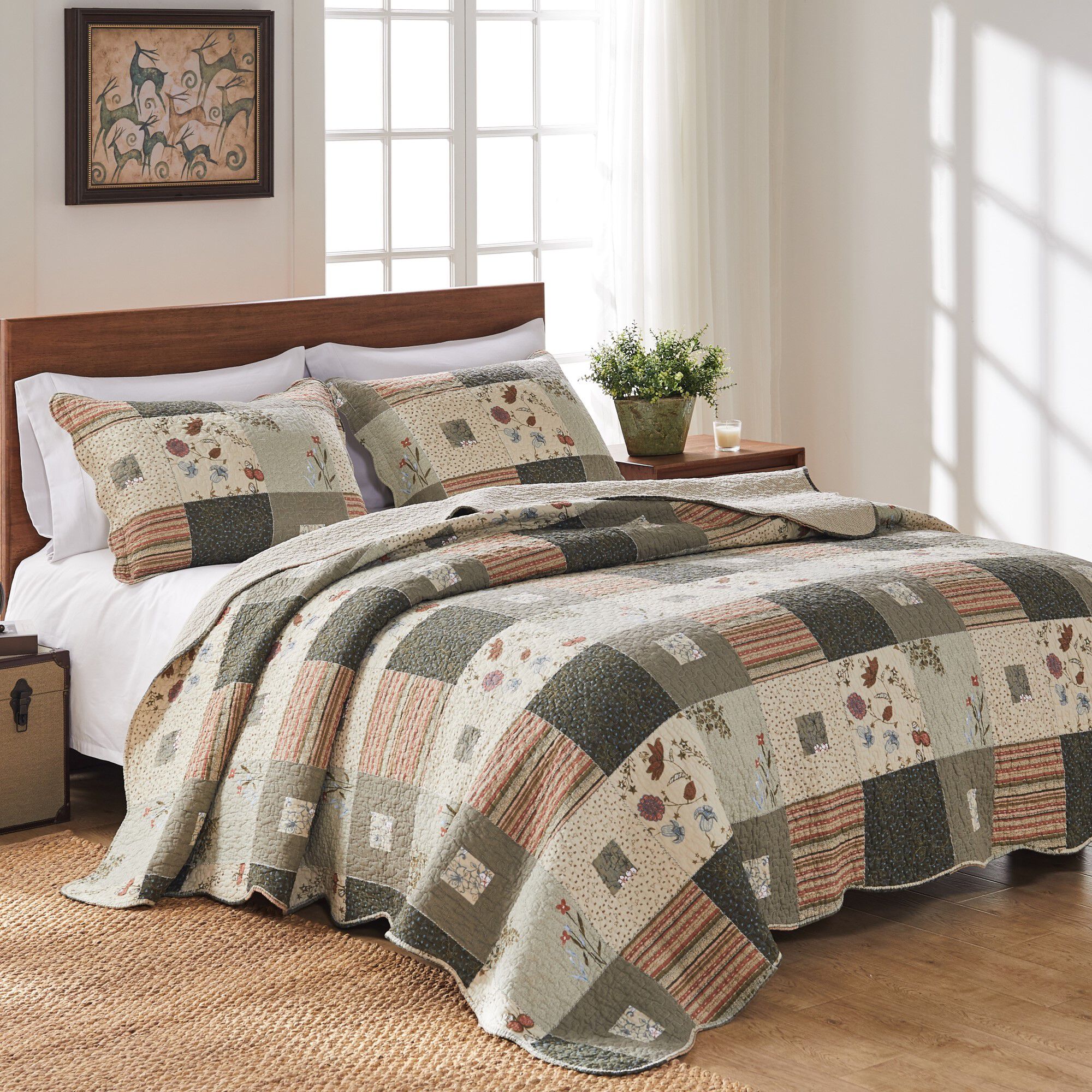 Sedona Wildflower Striped Patchwork 100% Cotton Quilt Set, MULTI, hi-res image number 0
