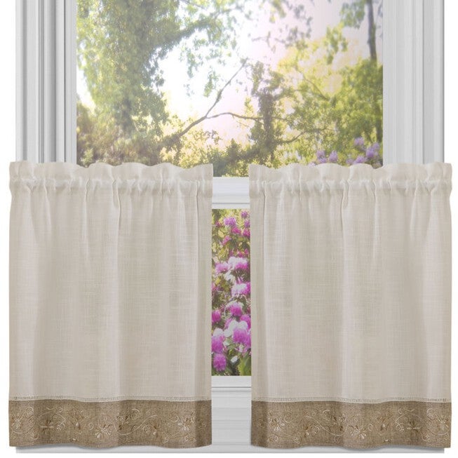 Oakwood Window Curtain Tier Pair, NATURAL, hi-res image number 0