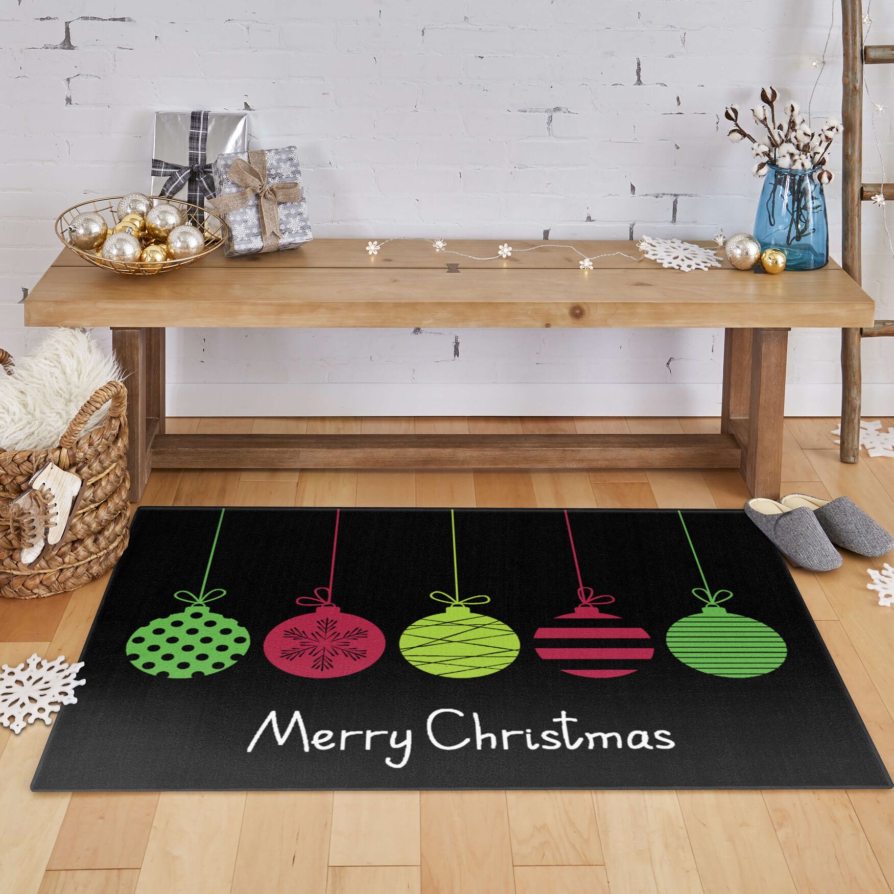 Merry Ornaments Red Kitchen Rug, , alternate image number 6