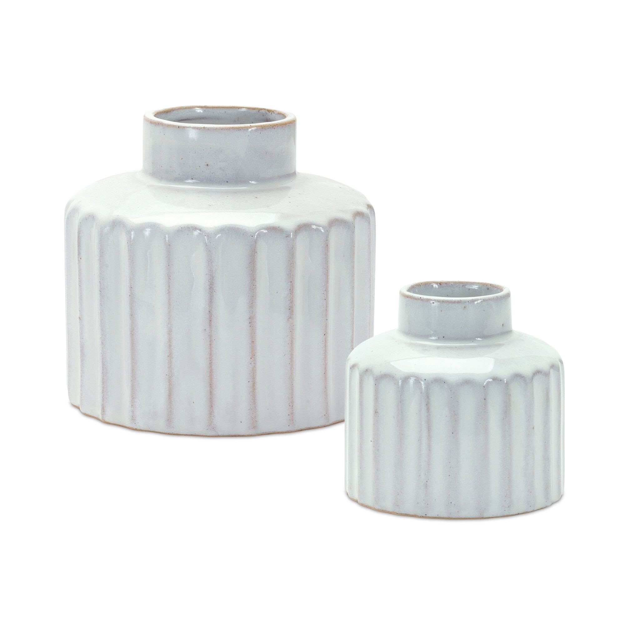 Ribbed Porcelain Vase with Washed Finish (Set of 2), WHITE, hi-res image number 0