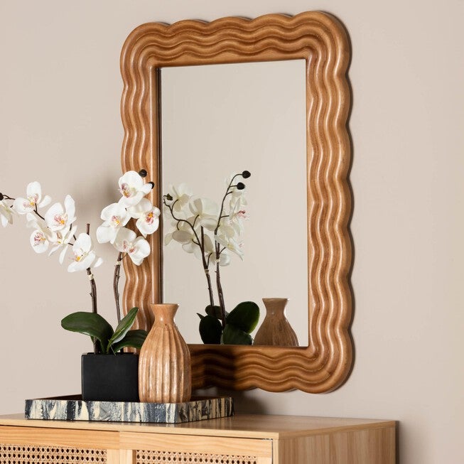 Acantha Modern Walnut Brown Scallop-framed Accent Mirror, WALNUT BROWN, hi-res image number 0