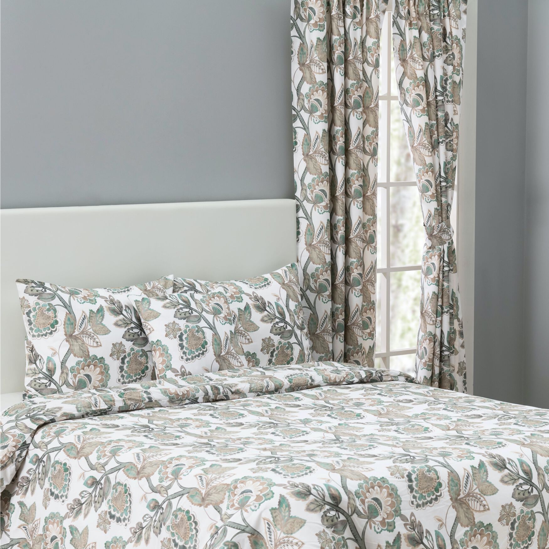 Wynette Multi Colored Jacobean Floral- Comforter Set, GREY, hi-res image number 0