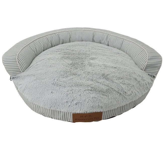 Stripe Printing poly-cotton bolster with detachable faux fur cushion Large Size, , on-hover image number 1