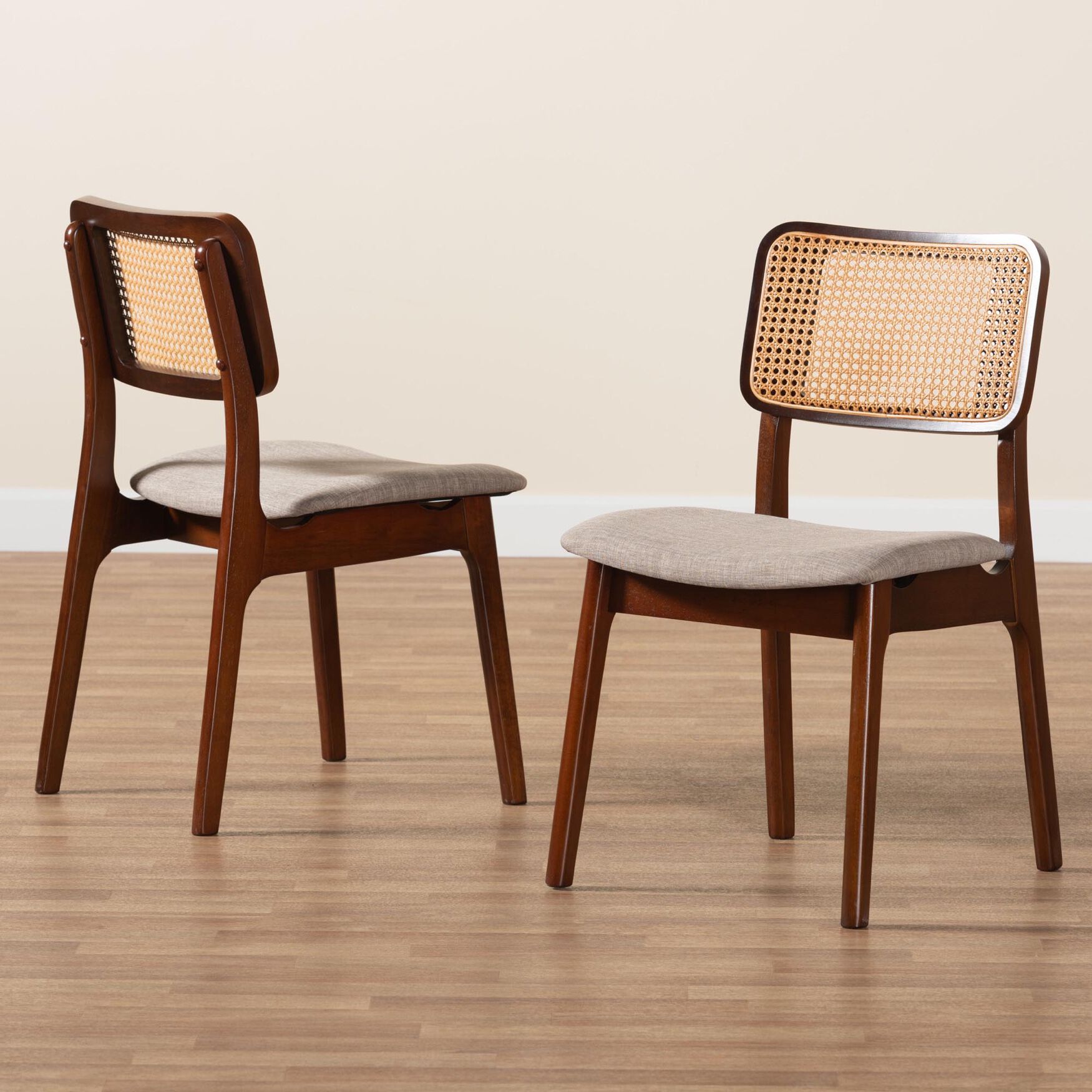 Dannon Mid-Century Modern Grey Fabric And Walnut Brown Finished Wood 2-Piece Dining Chair Set, , alternate image number 6