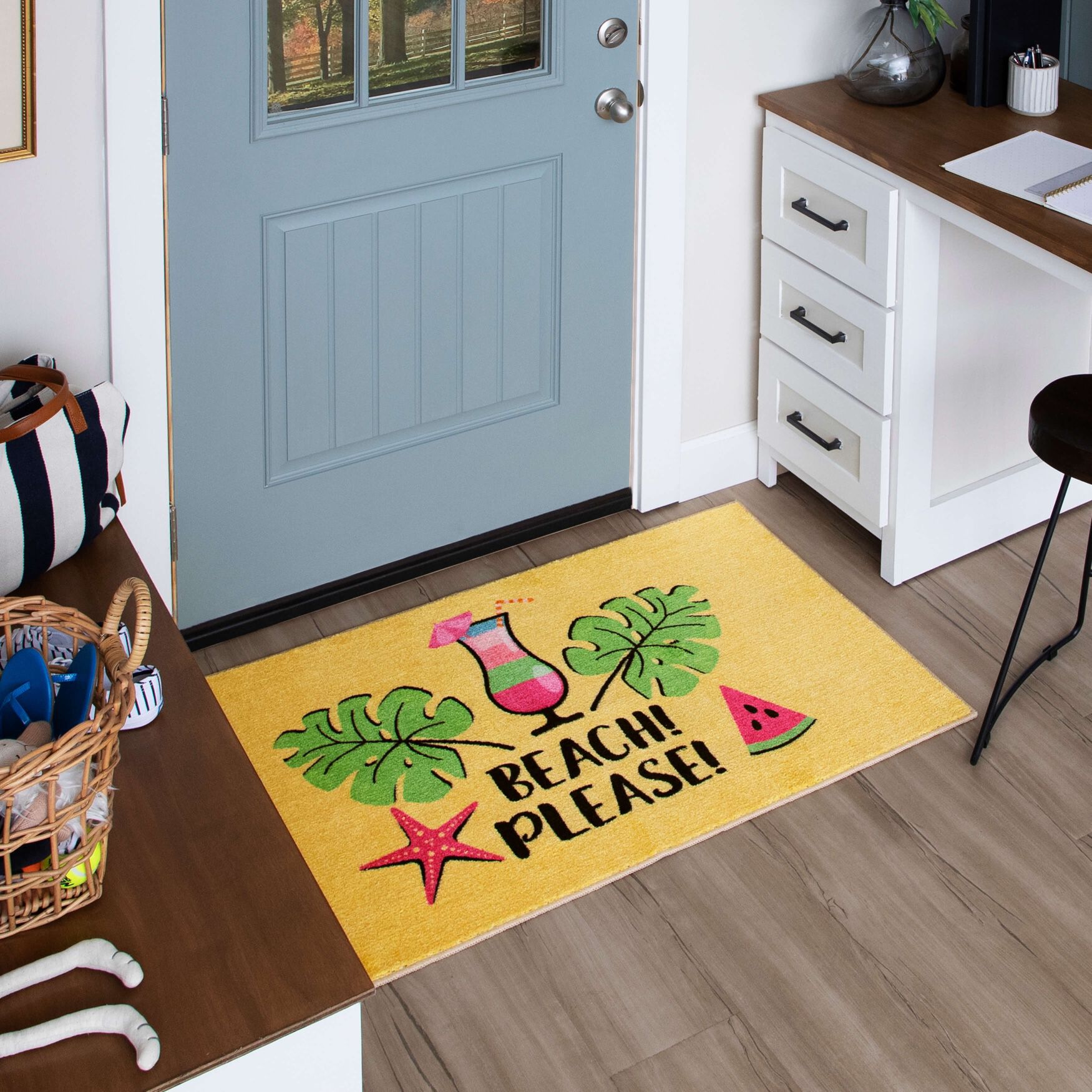 Beach Please Yellow Kitchen Rug, , alternate image number 6
