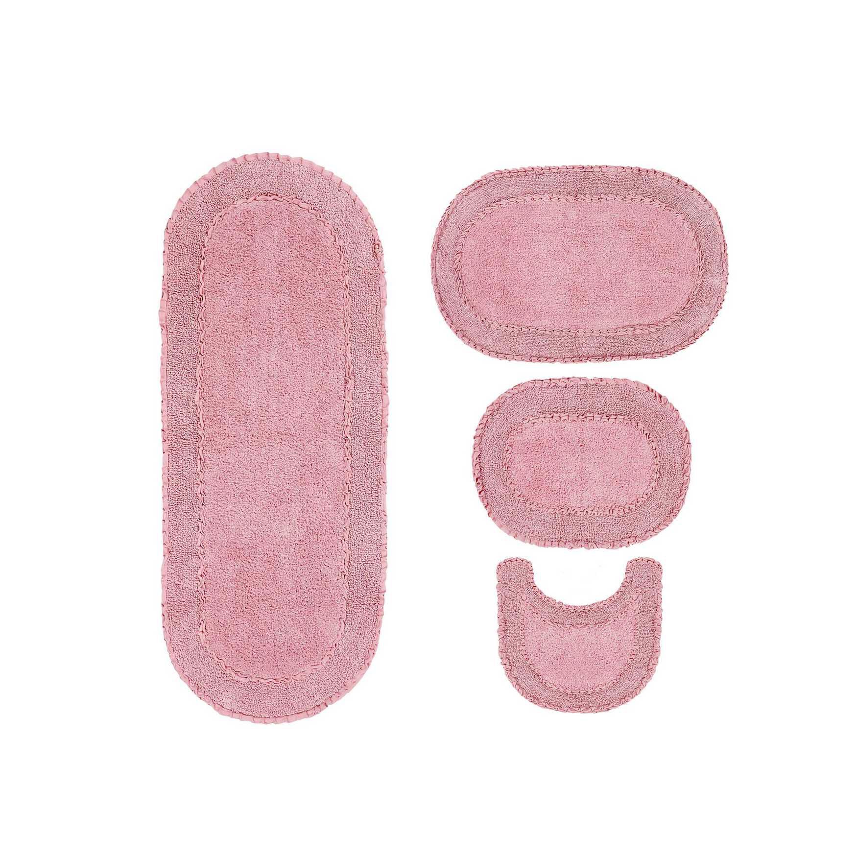 Double Ruffle 4 Piece Set Bath Rug Collection, PINK, hi-res image number 0