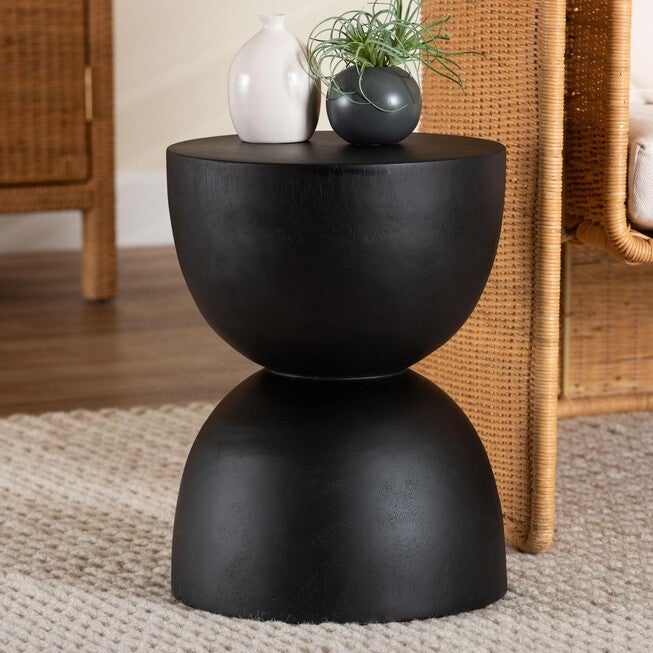 Nomiki Solid Suar Wood Side Table, BLACK, hi-res image number 0