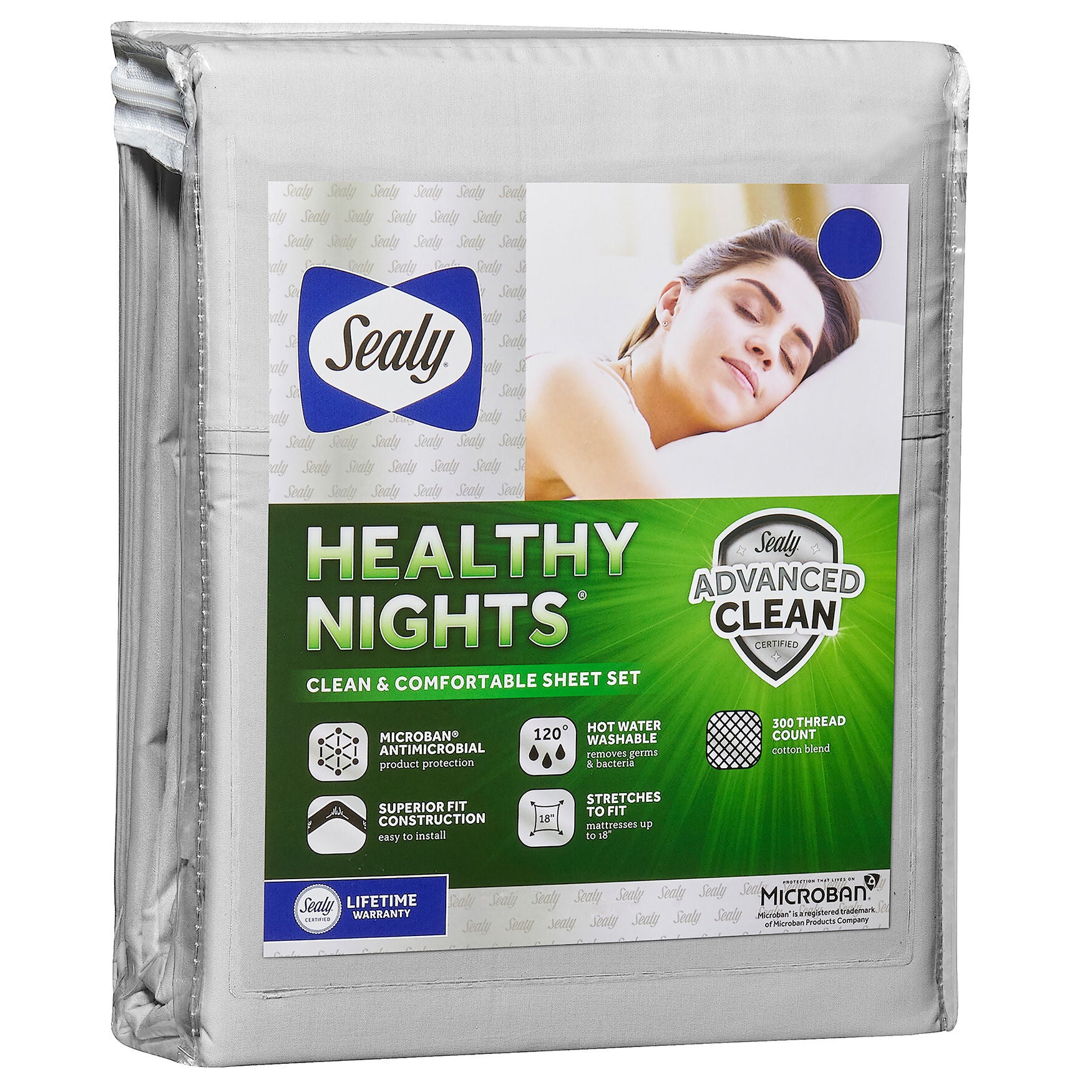Sealy Healthy Nights Antimicrobial Sheets, Grey, WHITE, hi-res image number 0