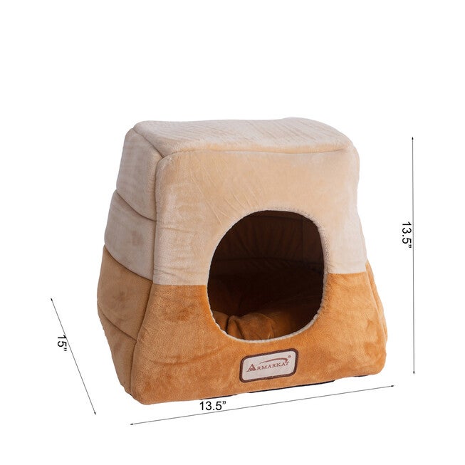 2-In-1 Cat Bed Cave Shape And Cuddle Pet Bed, Brown Beige, , alternate image number null