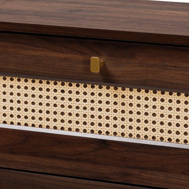 Jenibelle Classic Walnut Brown Wood 5-Drawer Chest with Rattan Drawer, , alternate image number 10