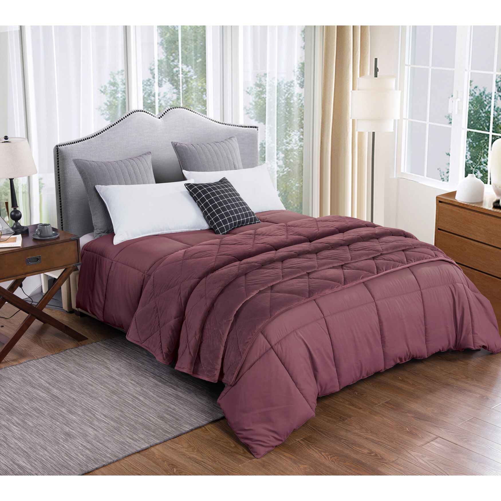 2pc Velvet Blanket & Down Alternative Comforter Set, Tawny Port, BROWN, hi-res image number 0