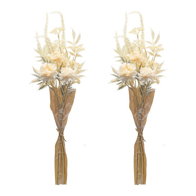 Bleached Zinnia Bouquet (Set of 2) 29.5 inchesH Plastic, BEIGE, alternate image number 1