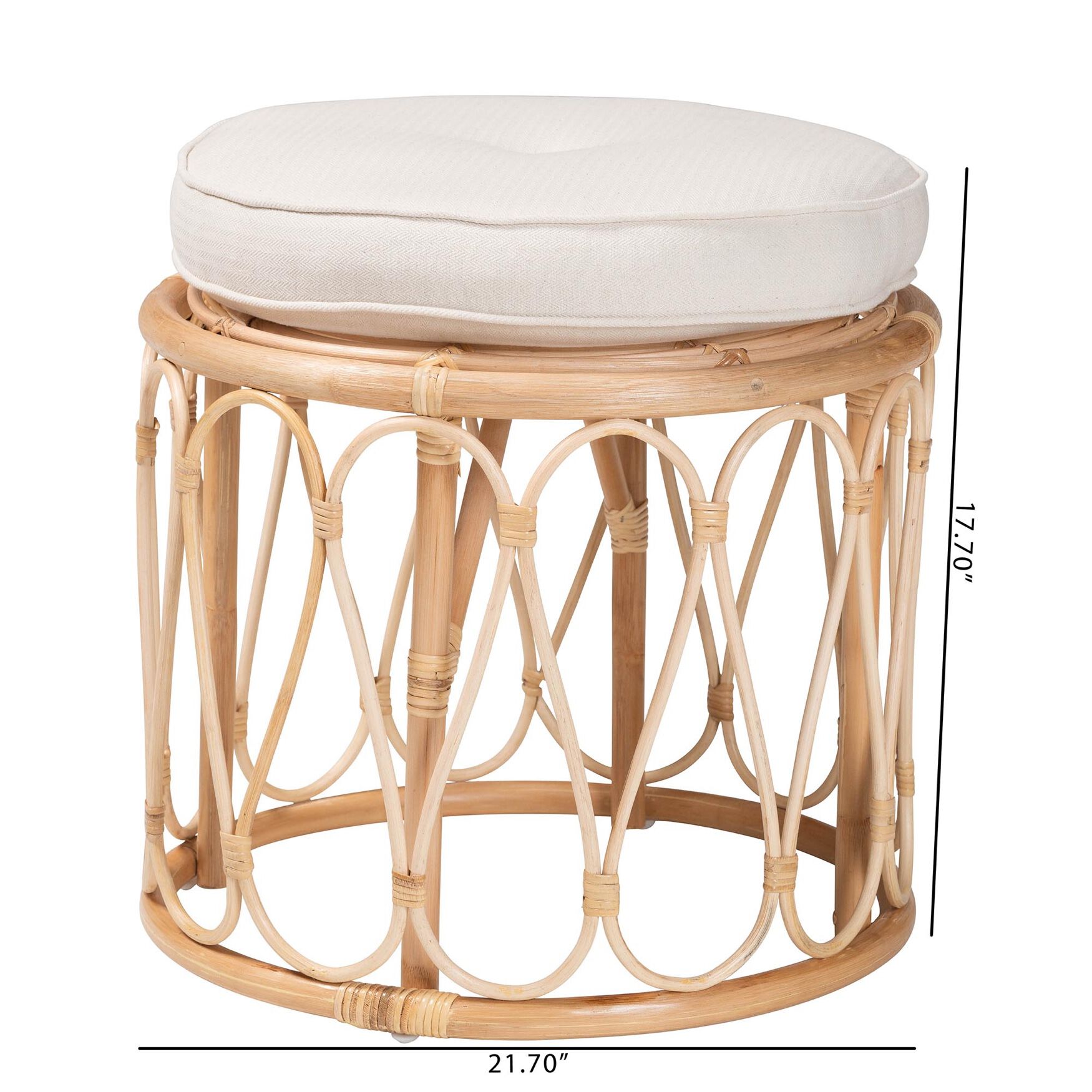 Hachiro Bohemian Natural Rattan Ottoman Footstool, , alternate image number 5