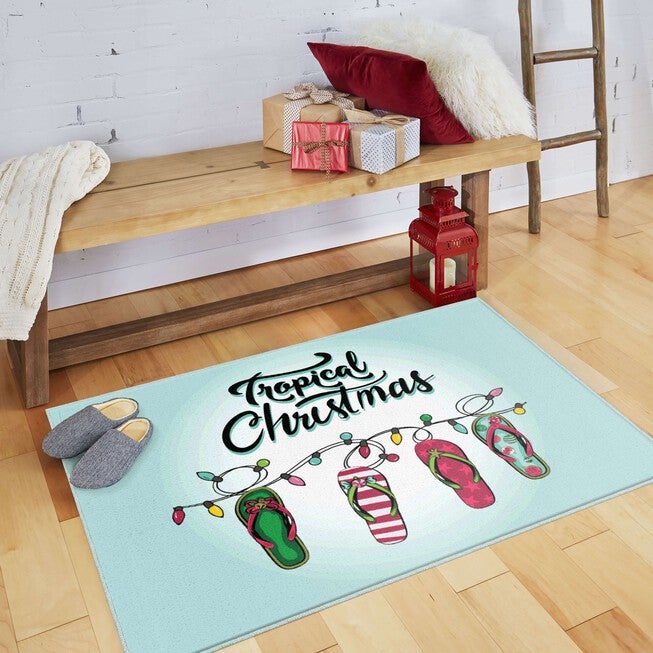 Tropical Christmas Light Blue Kitchen Rug, , alternate image number 4