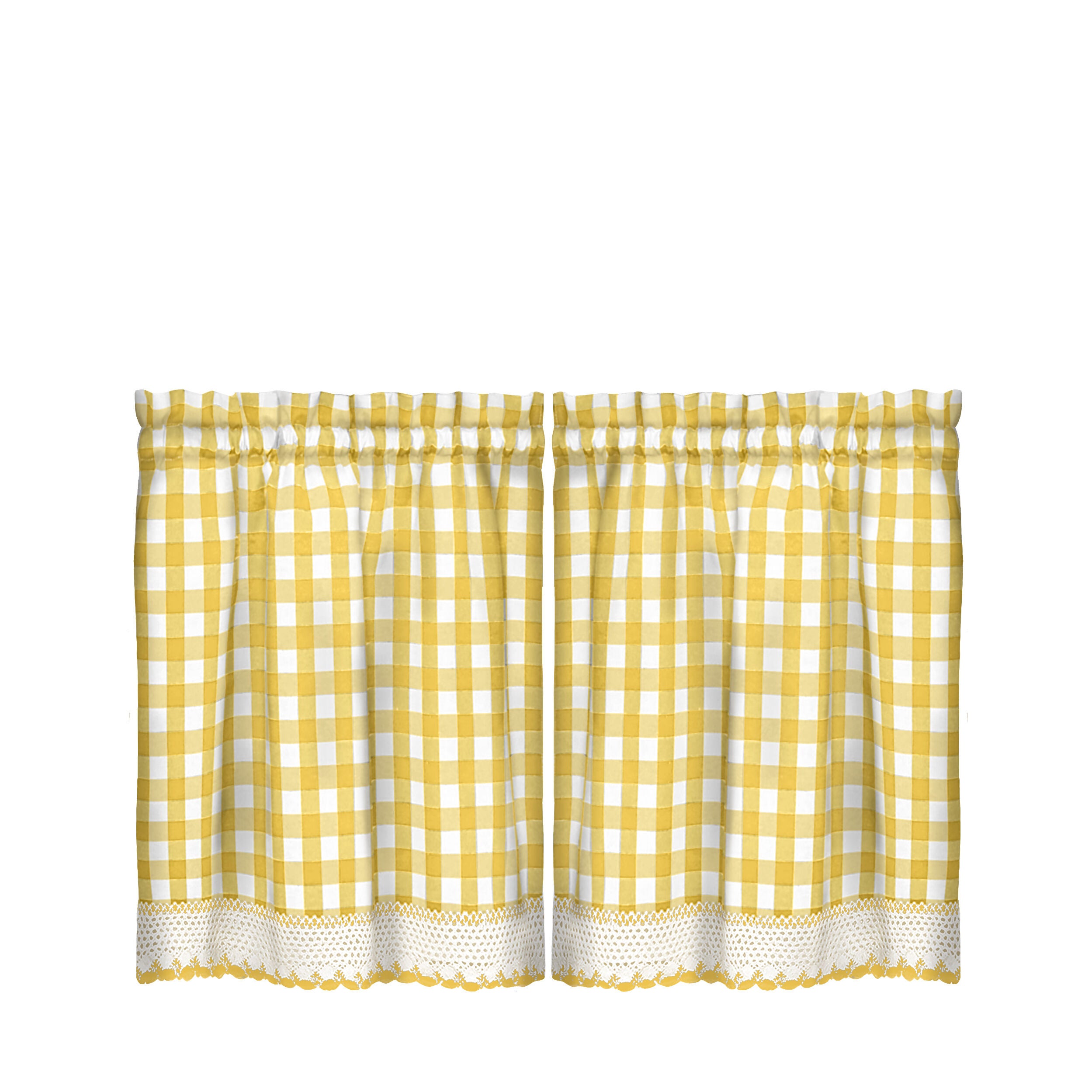 Buffalo Check Window Curtain Tier Pair, YELLOW, alternate image number 1