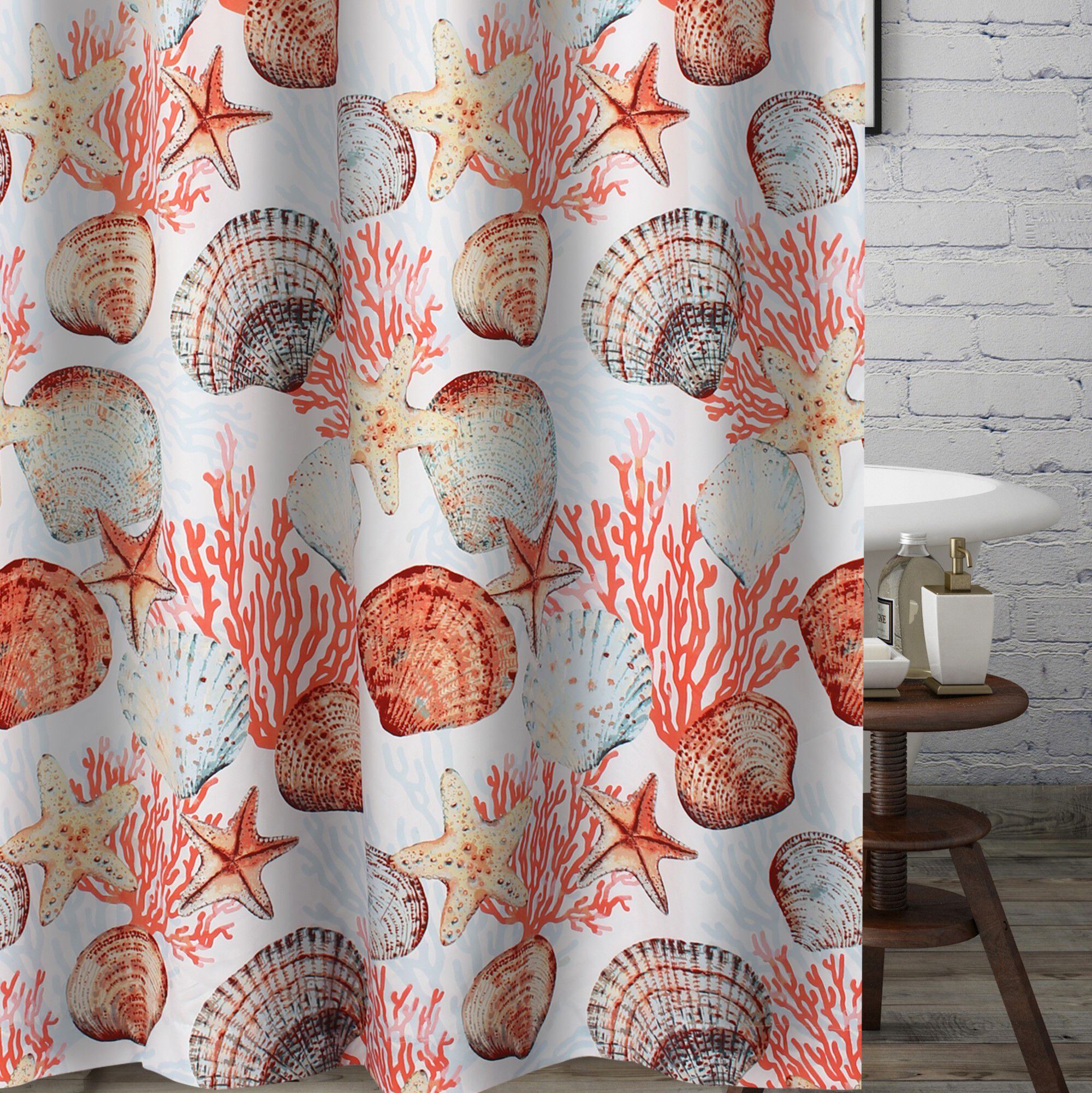 Beach Days Bath and Shower Curtain, CORAL, hi-res image number 0