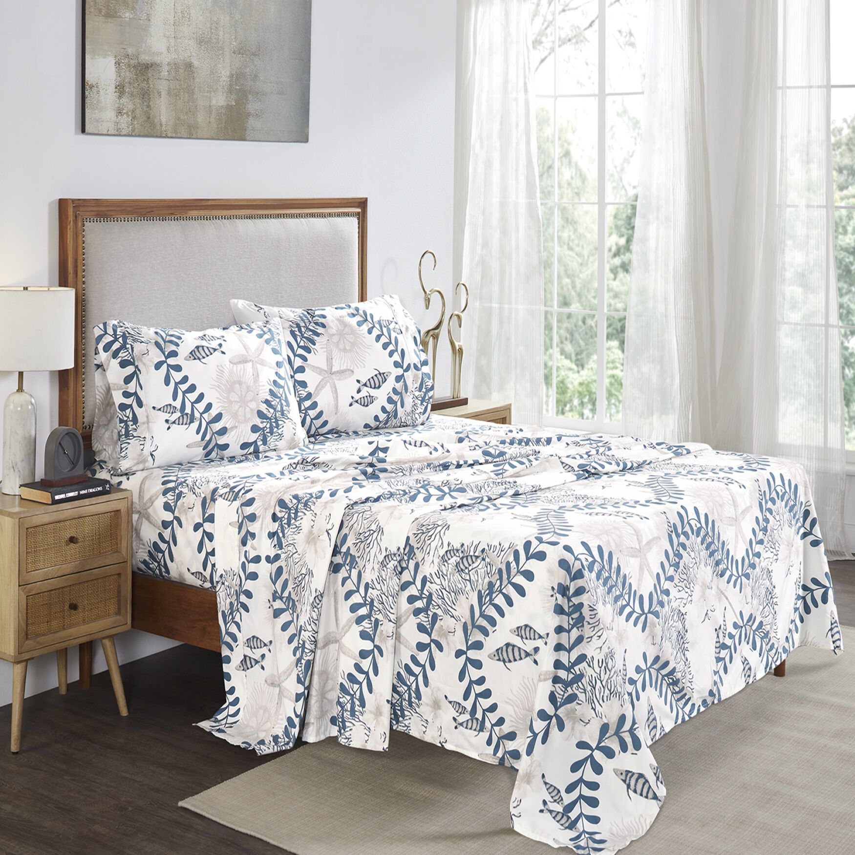 Caspian Collection 100% Microfiber Nautical Bedsheet Set, , on-hover image number 1