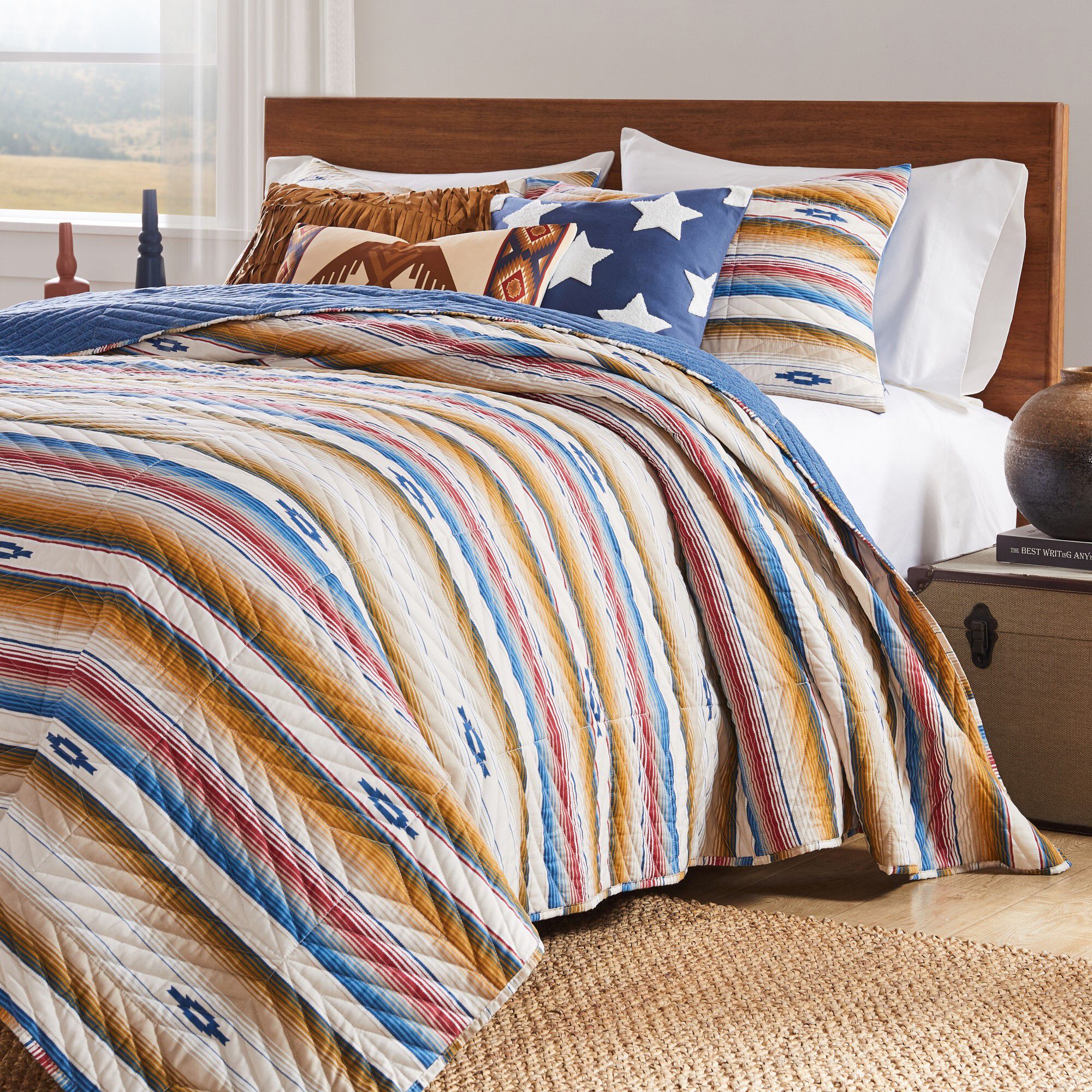 Painted Desert Rustic Boho Quilt Set, Sapphire, 3-Piece King, SAPPHIRE, alternate image number 2