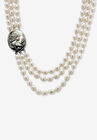 Silver Tone Multi Strand Cameo Necklace Cultured Freshwater Pearl 28", PEARL, hi-res image number null