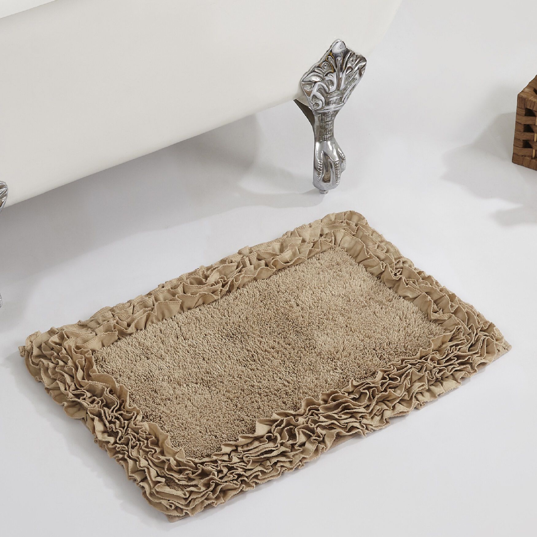 Shaggy Border Bath Rug Mat, 17 inches X 24 inches, BEIGE, hi-res image number 0