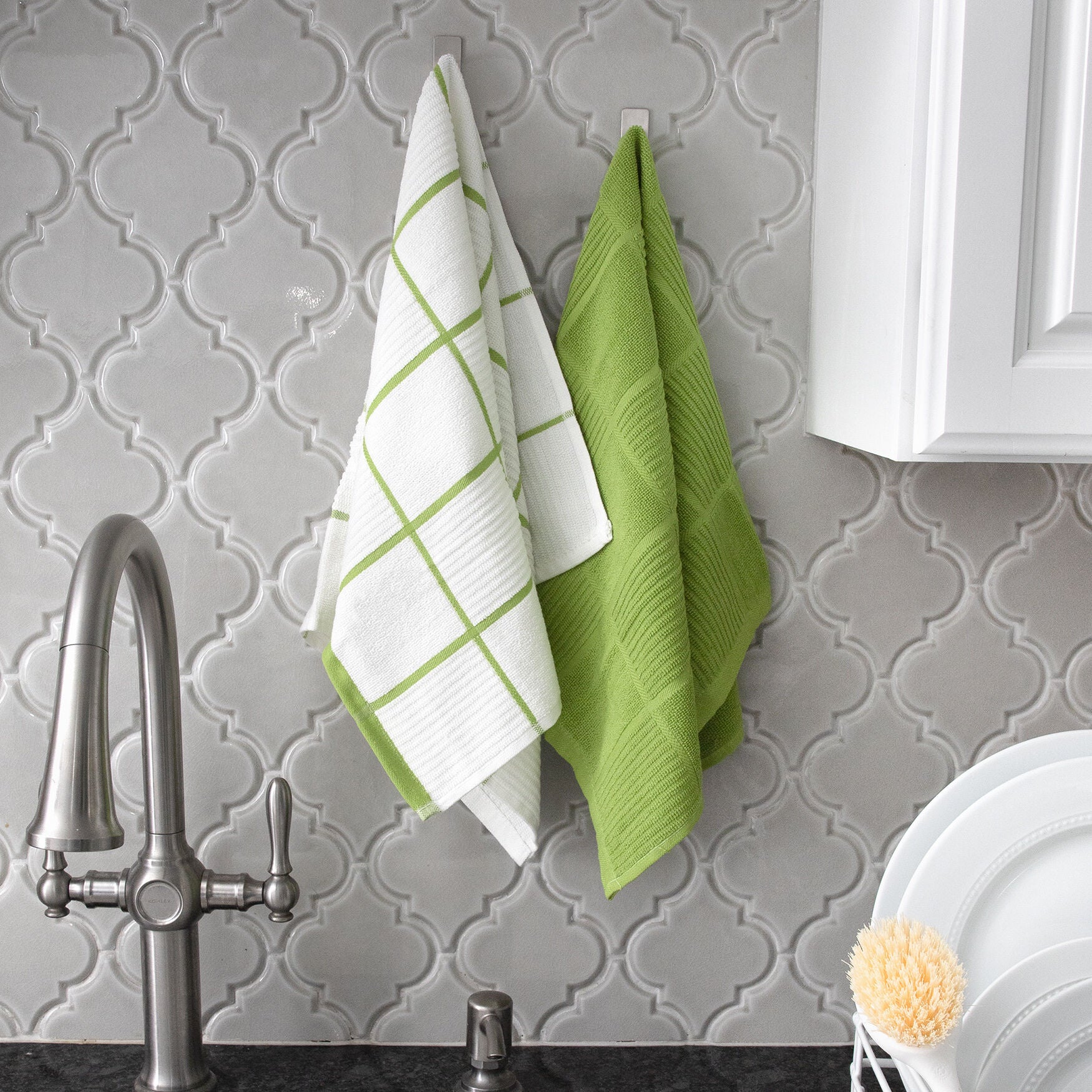 Solid And Check Parquet Kitchen Towel, Two Pack, , alternate image number 2
