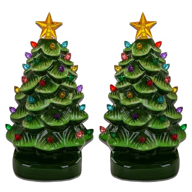 Ceramic Half Trees, Set of 2, GREEN MULTI, hi-res image number 0