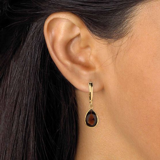 Gold over Sterling Silver Drop EarringsPear Cut Simulated Birthstones, , alternate image number null