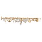 Gold Tone Charm Bracelet Crystal and Cultured Freshwater Pearl 8", , alternate image number null