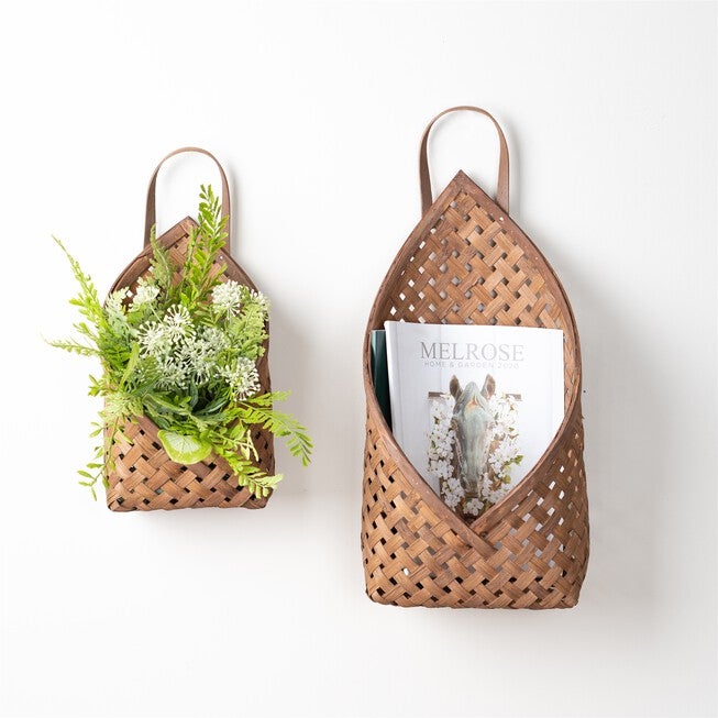 Basket Wall Pocket (Set of 2) 7 inchesL x 12.25 inchesH, 9.25 inchesL x 19 inchesH Bamboo, BROWN, alternate image number null