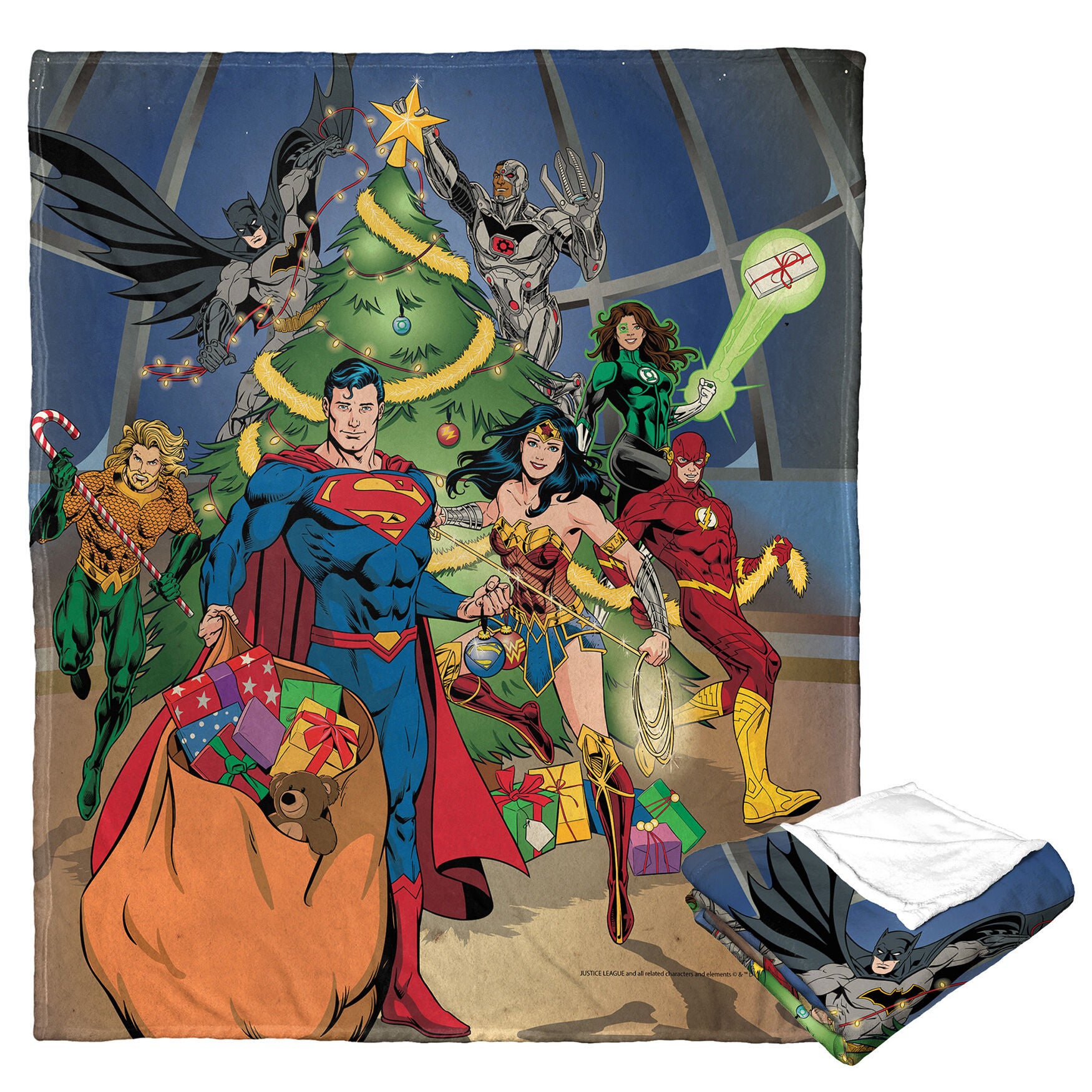Wb Dc Justice League Holiday Team Work Silk Touch Throw, O, hi-res image number 0