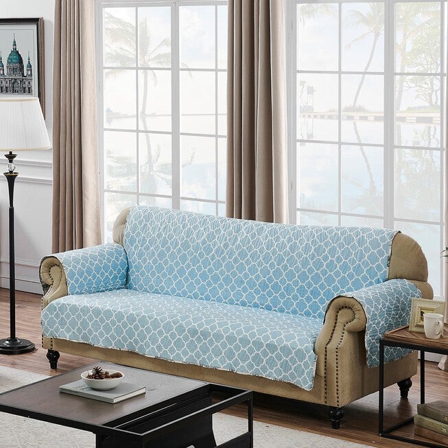 Cruz armchair furniture protector aqua lattice pattern with back flap