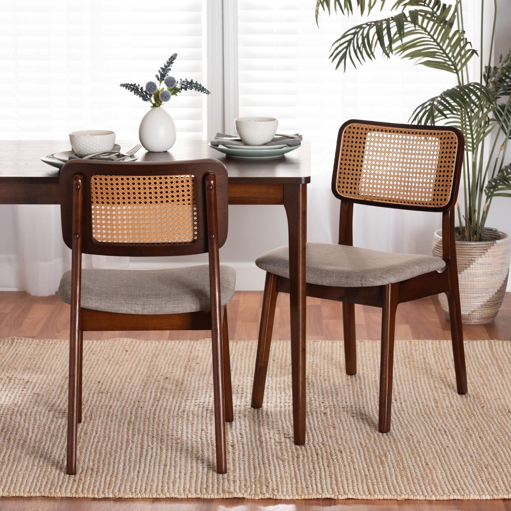 Dannon Mid-Century Modern Grey Fabric And Walnut Brown Finished Wood 2-Piece Dining Chair Set, , alternate image number 5