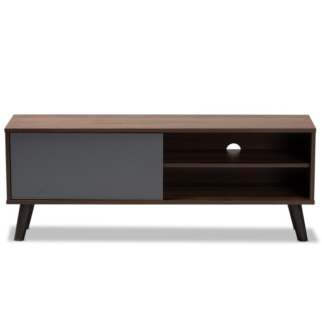 Mallory Modern and Contemporary Two-Tone Walnut Brown and Grey Finished Wood TV Stand, GREY, alternate image number 3