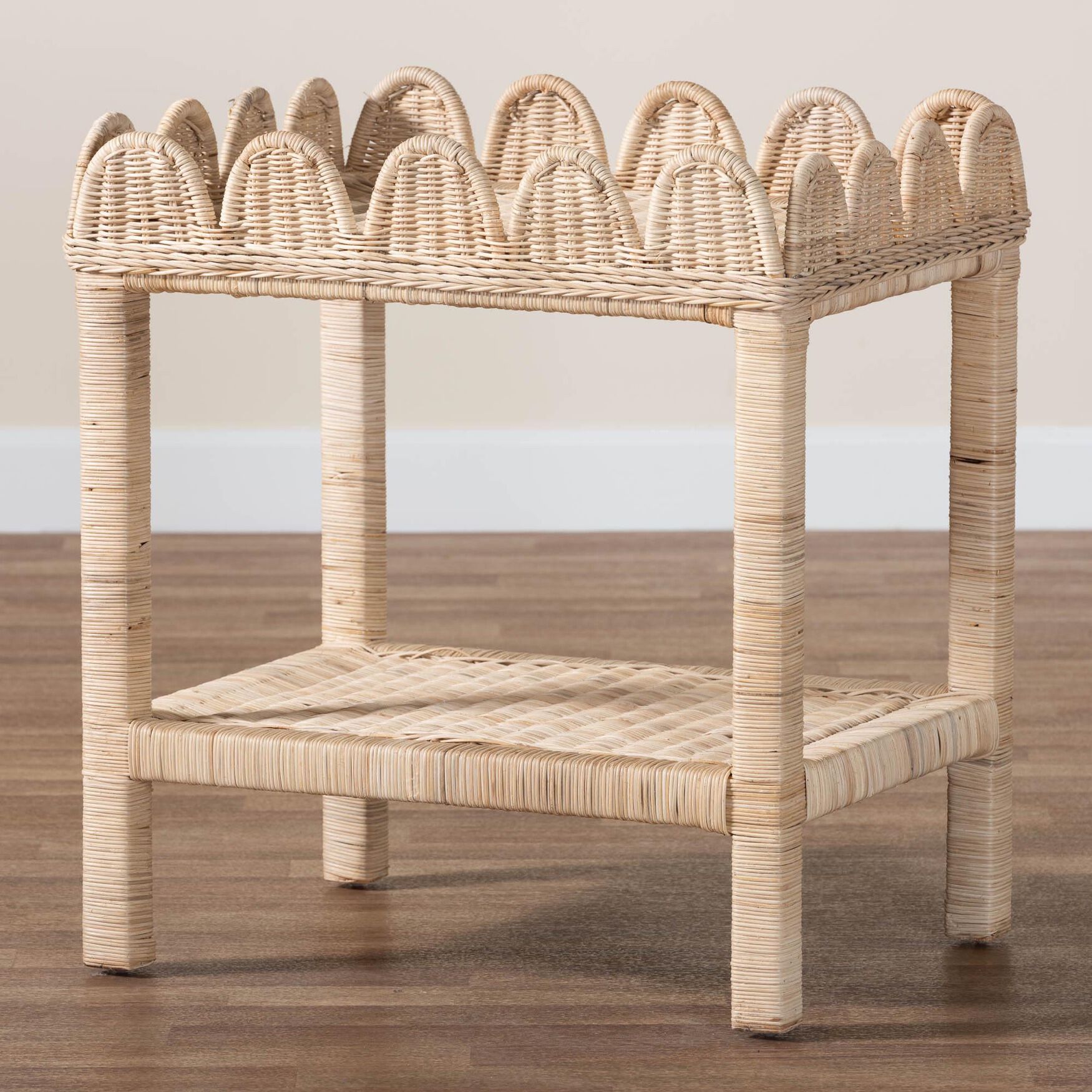 Sumana Bohemian Scallop Natural Rattan and Mahogany Side Table, , alternate image number 12
