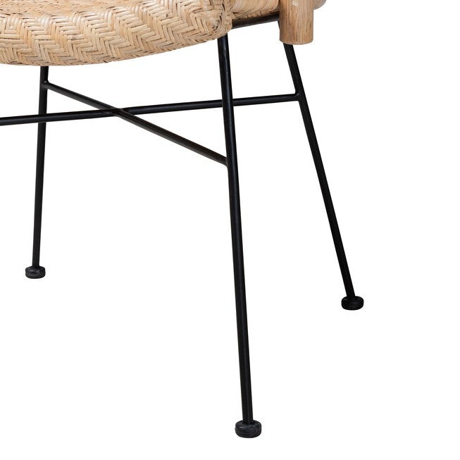 Lisa Modern Bohemian Natural Brown Rattan And Black Metal Dining Chair, , alternate image number 5