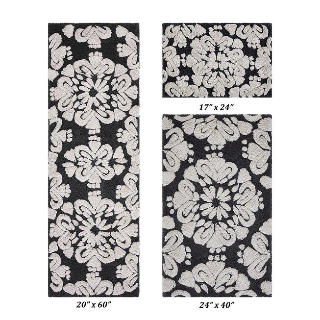 Medallion Collection 100% Cotton 3 Piece (17 inches X 24 inches | 24 inches X 40 inches | 20 inches X 60 inches) Bath Rug Set, CHARCOAL NATURAL, hi-res image number null