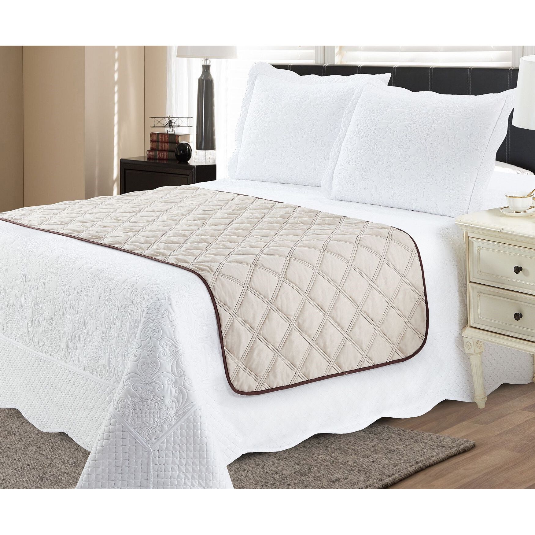 Solid Reversible Quilted Bed Runner Protector, , alternate image number 2