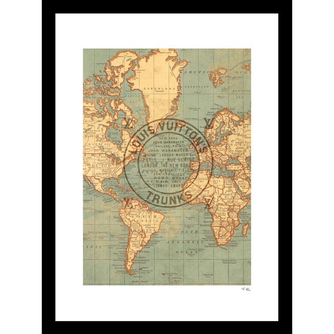 Louis Vuitton Map Beige 14 inches x 18 inches Framed Print, GREY, hi-res image number 0