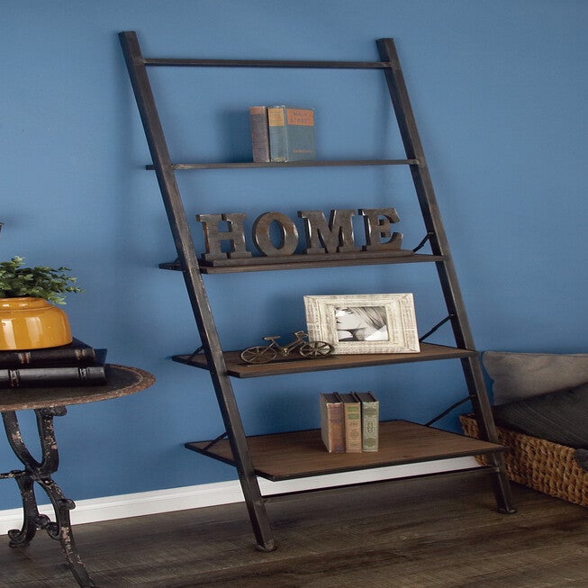 Dark Brown Wood Industrial Shelving Unit, 77 inches x 20 inches x 14 inches, , alternate image number null