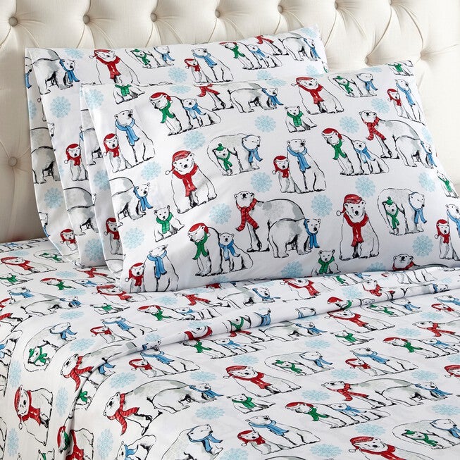 Micro Flannel® Polar Bear Snowflake Print Sheet Set, FLANNEL, hi-res image number 0